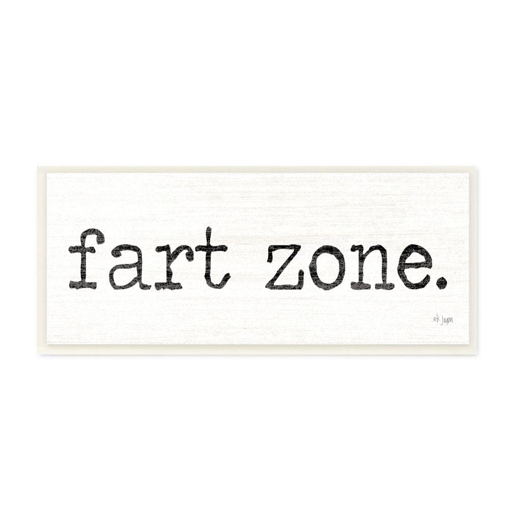 The Stupell Home Decor Collection Fart Zone Black and White Typewriter and Wood Grain Look Typography Wall Plaque Art