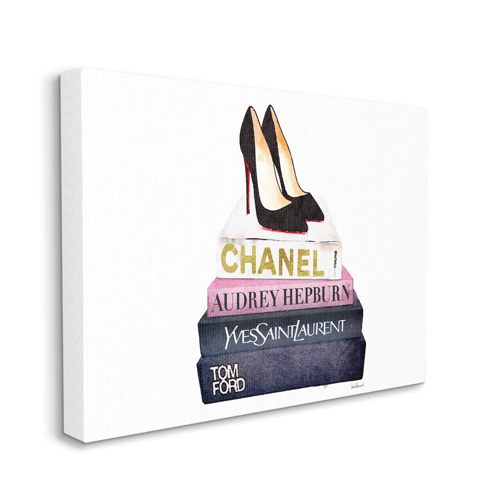 Glam Fashion Book Set with Black Heels Canvas Wall Art