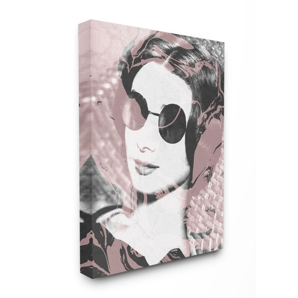 The Stupell Home Decor Collection Fashion Model Lounging in Sunglasses Pink Marble Photography Canvas Wall Art
