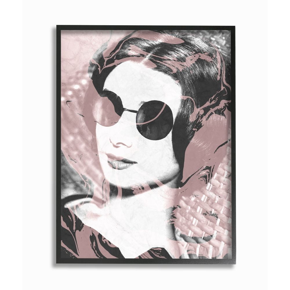 The Stupell Home Decor Collection Fashion Model Lounging in Sunglasses Pink Marble Photography Framed Giclee Texturized Art