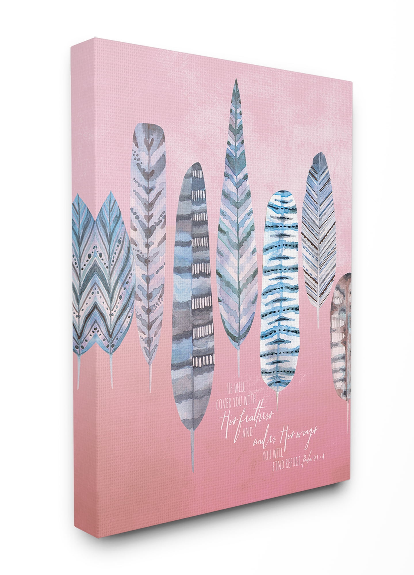 The Stupell Home Decor Collection Feathers And Wings Blue and Pink Watercolor Stretched Canvas Wall Art, 16 x 1.5 x 20