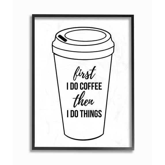 The Stupell Home Decor Collection First Coffee Then Things Black And White Typography Framed Giclee Texturized Art, 11 x 1.5 x 14