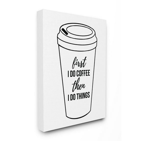 The Stupell Home Decor Collection First Coffee Then Things Black And White Typography Oversized Stretched Canvas Wall Art, 24 x 1.5 x 30