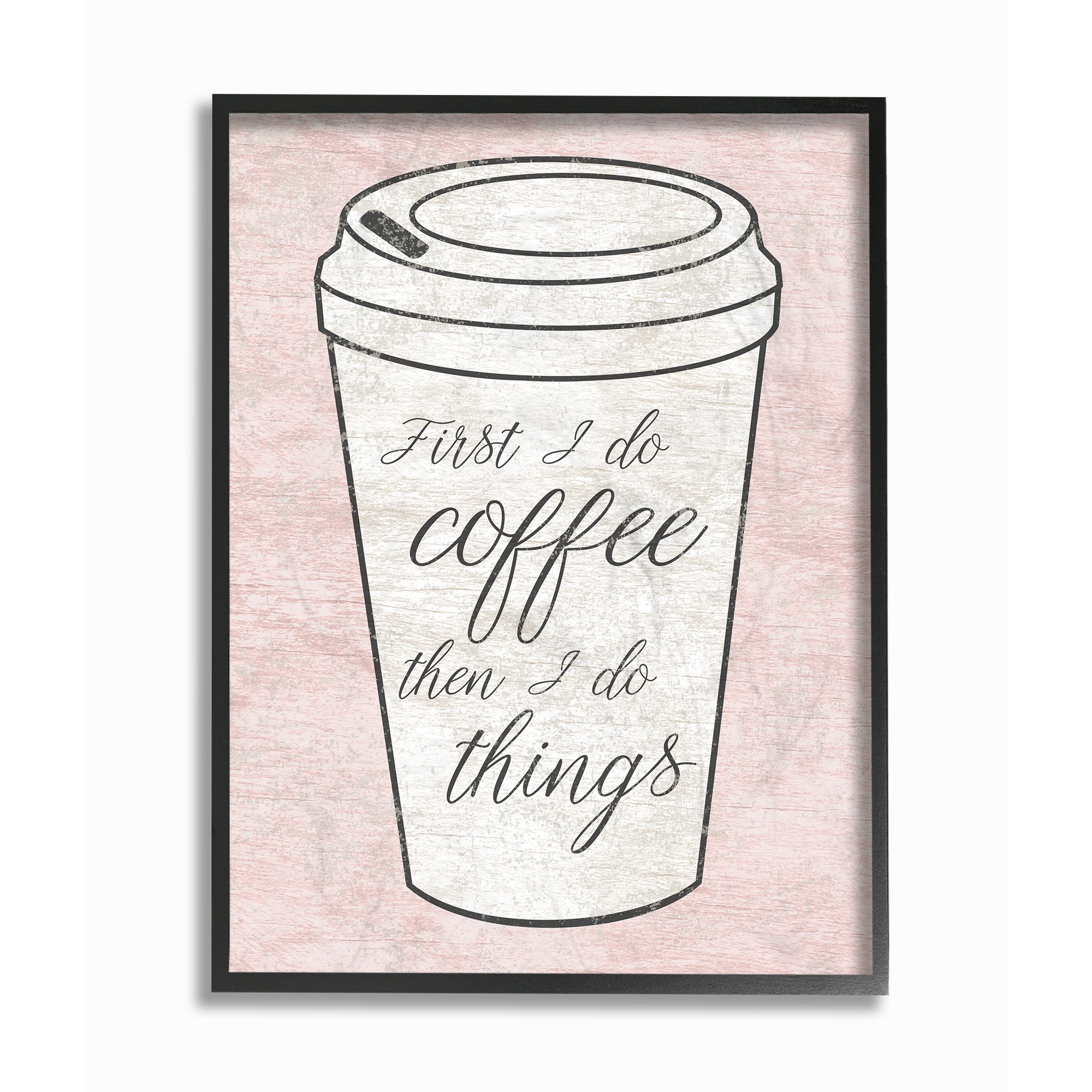 The Stupell Home Decor Collection First Coffee Then Things Dusty Rose Pink Marble Framed Giclee Texturized Art, 11 x 1.5 x 14