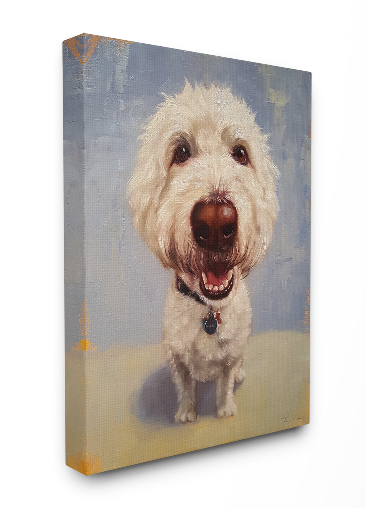 The Stupell Home Decor Collection Fish Eye White Dog Portrait Close Up Painting Oversized Stretched Canvas Wall Art, 24 x 1.5 x 30