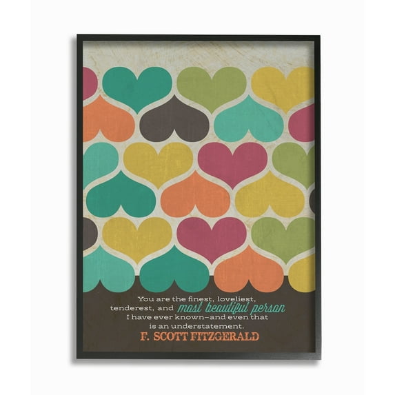 The Stupell Home Decor Collection Fitzgerald Beautiful Person Quote Typography Heart Pattern Framed Giclee Texturized Art, 16 x 20