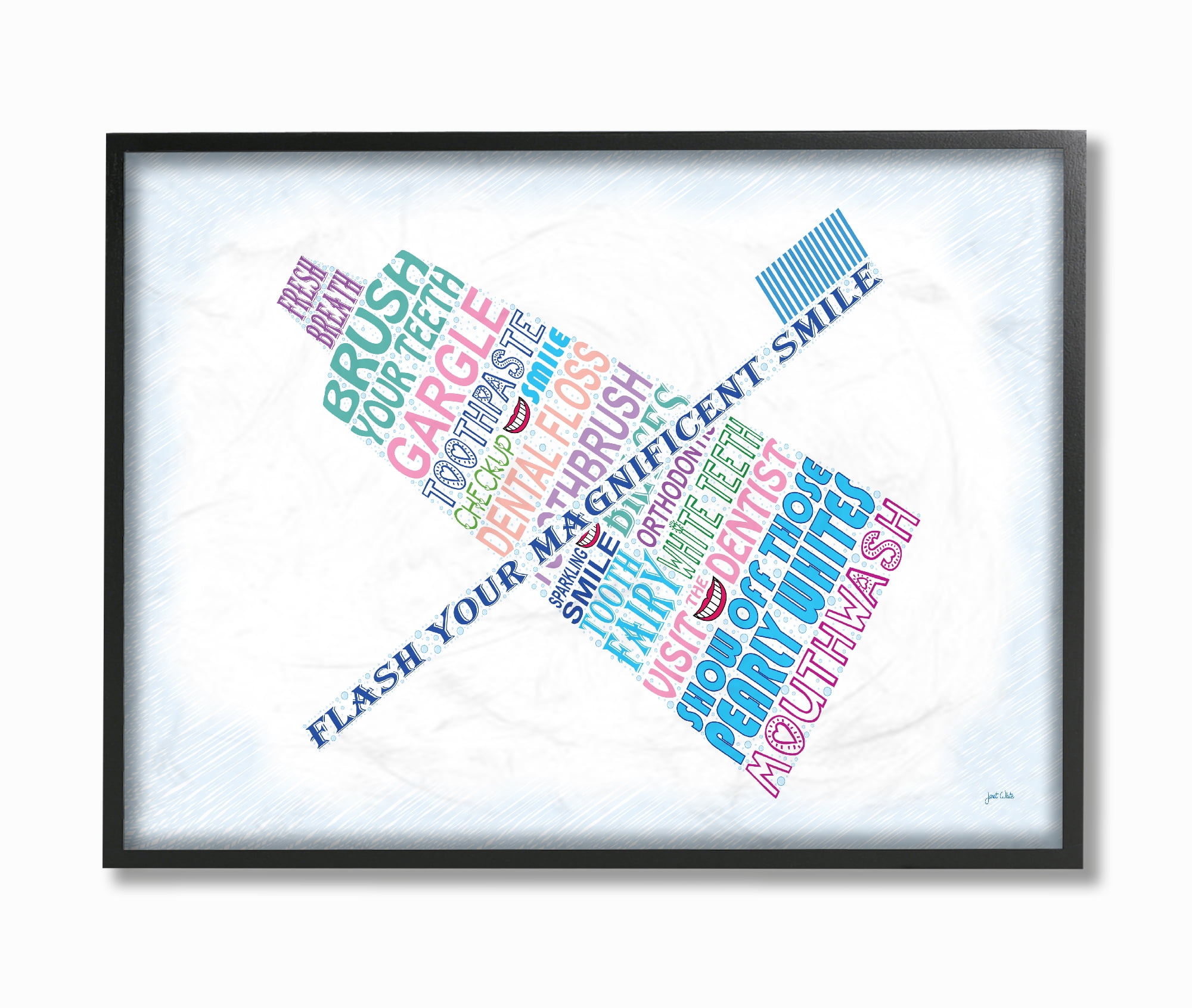 The Stupell Home Decor Collection Flash Your Smile Typography Bathroom Framed Texturized Art