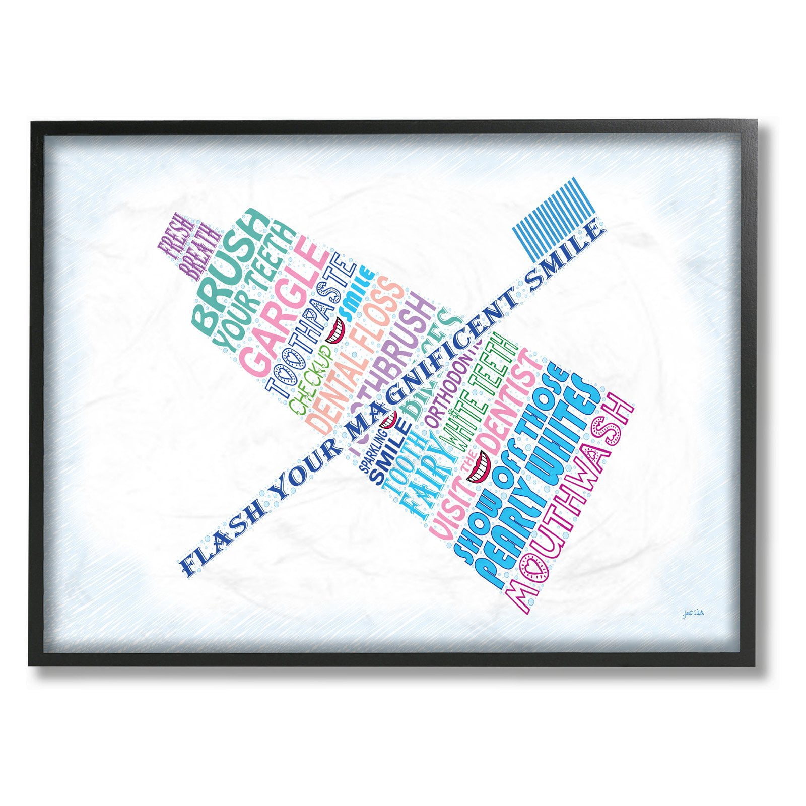 The Stupell Home Decor Collection Flash Your Smile Typography Bathroom Framed Texturized Art