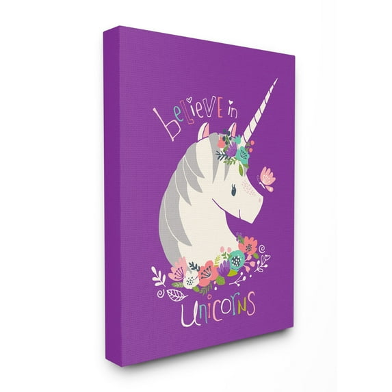 The Stupell Home Decor Collection Floral Believe in Unicorns Wall Art
