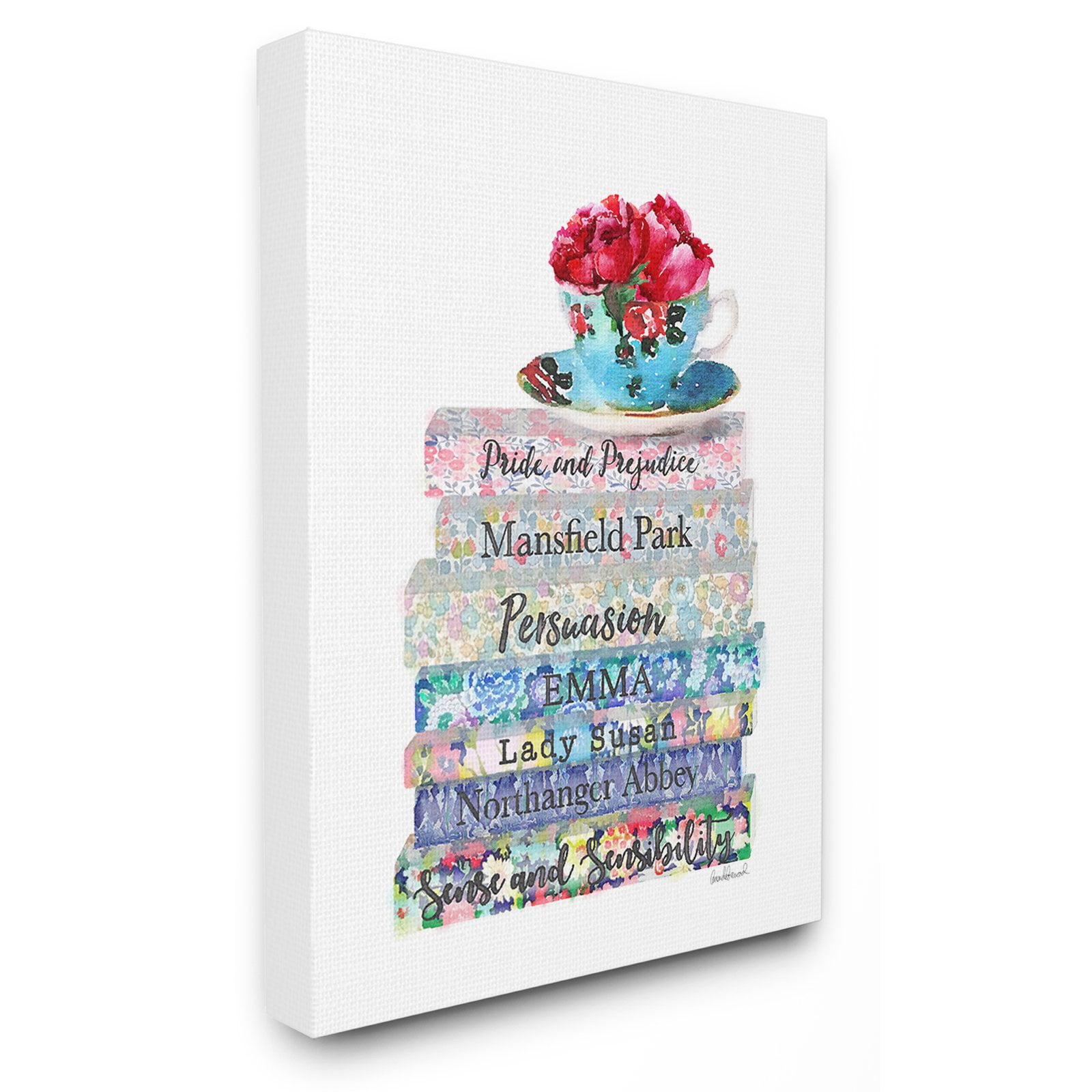 Floral Book Stack Tea Cup Canvas Wall Art, 24 x 30 inches