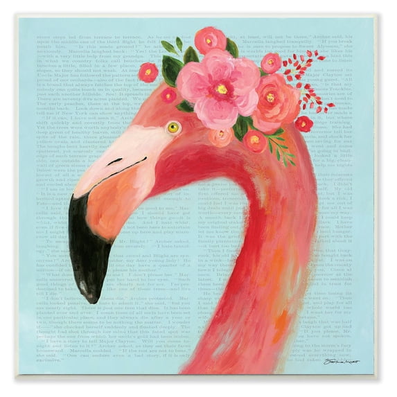 The Stupell Home Decor Collection Floral Flamingo Blue Portrait Wall Plaque Art, 12 x 0.5 x 12
