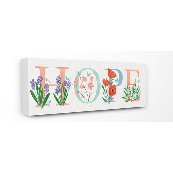 The Stupell Home Decor Collection Floral Hope Typography Oversized Stretched Canvas Wall Art, 13 x 1.5 x 30