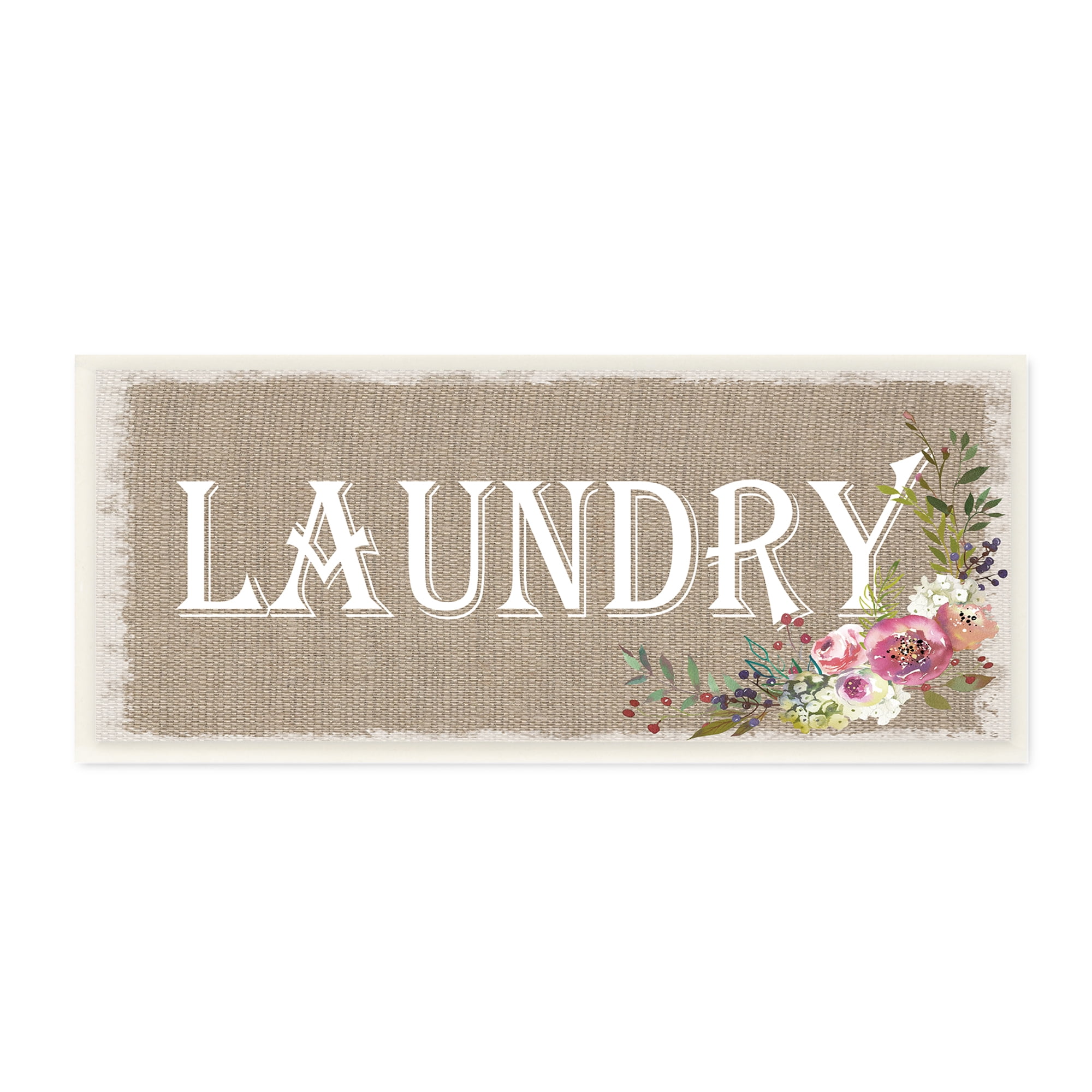 The Stupell Home Decor Collection Floral Linen Laundry Wall Plaque Art, 7 x 0.5 x 17