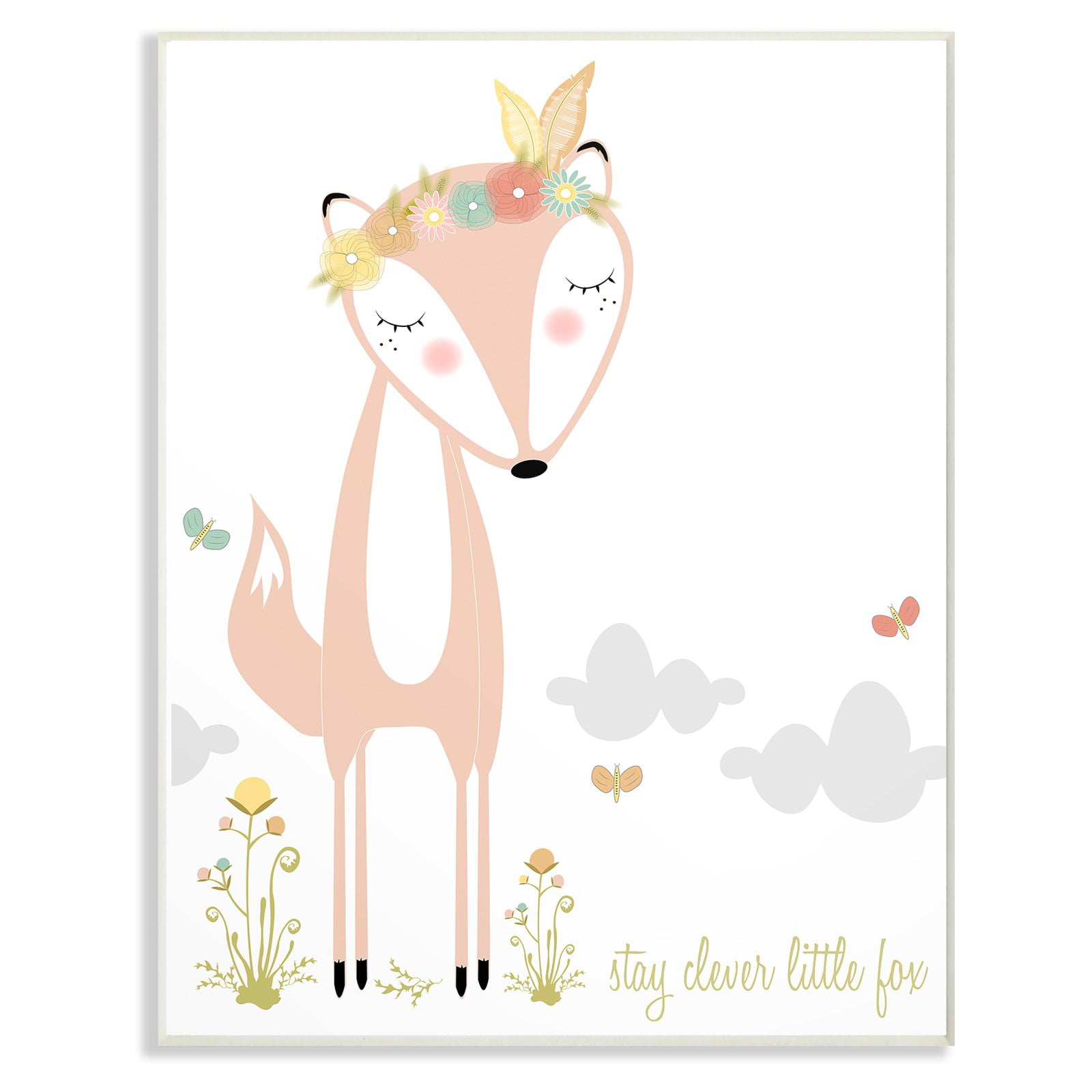 The Stupell Home Decor Collection Floral and Feathered Stay Clever Little Fox Wall Art