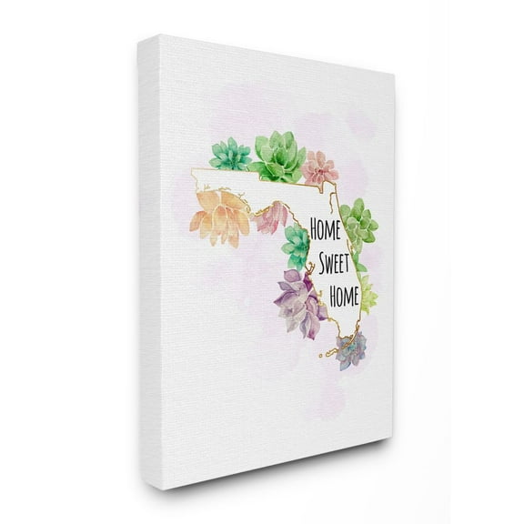 The Stupell Home Decor Collection Florida State Home Sweet Home Succulent Watercolor Vignette Canvas Wall Art
