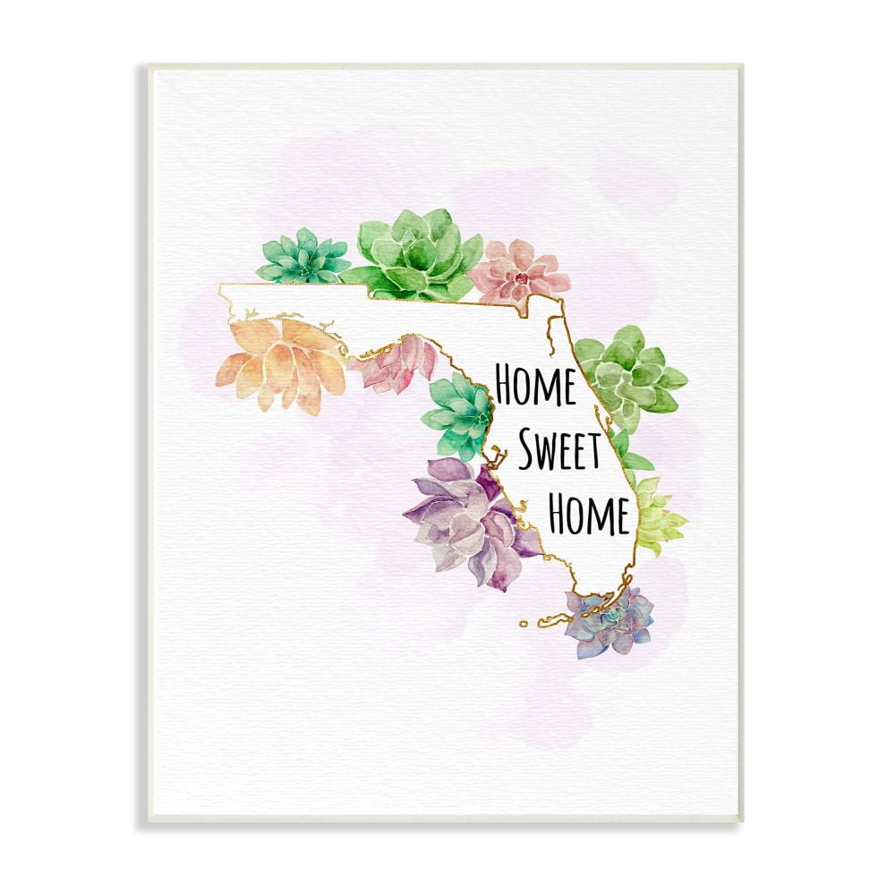 The Stupell Home Decor Collection Florida State Home Sweet Home Succulent Watercolor Vignette Wood Wall Art