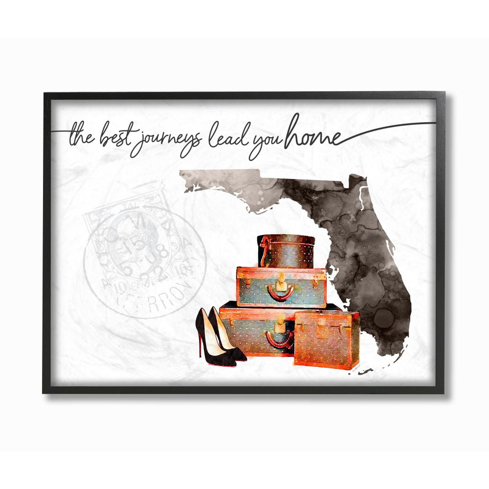 The Stupell Home Decor Collection Florida State The Best Journeys Lead You Home Fashion Shoes and Luggage Illustration Framed Giclee Texturized Art