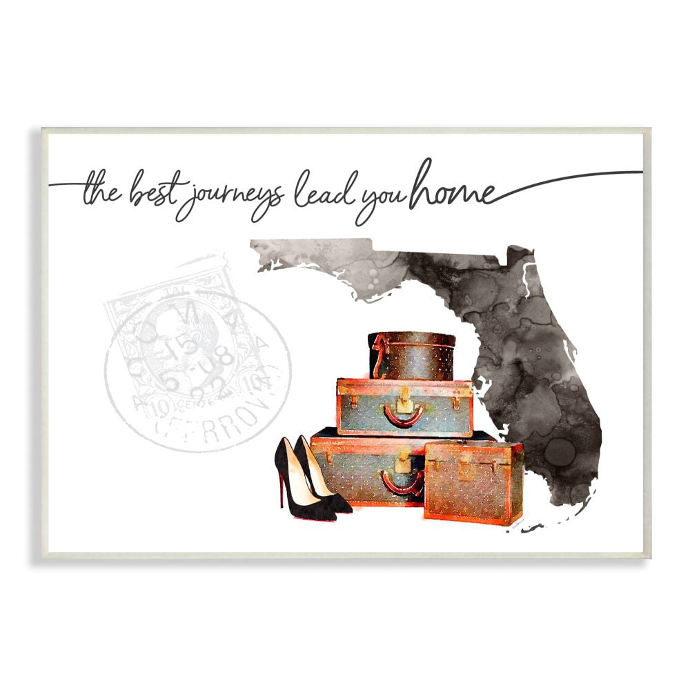 The Stupell Home Decor Collection Florida State The Best Journeys Lead You Home Fashion Shoes and Luggage Illustration Wood Wall Art