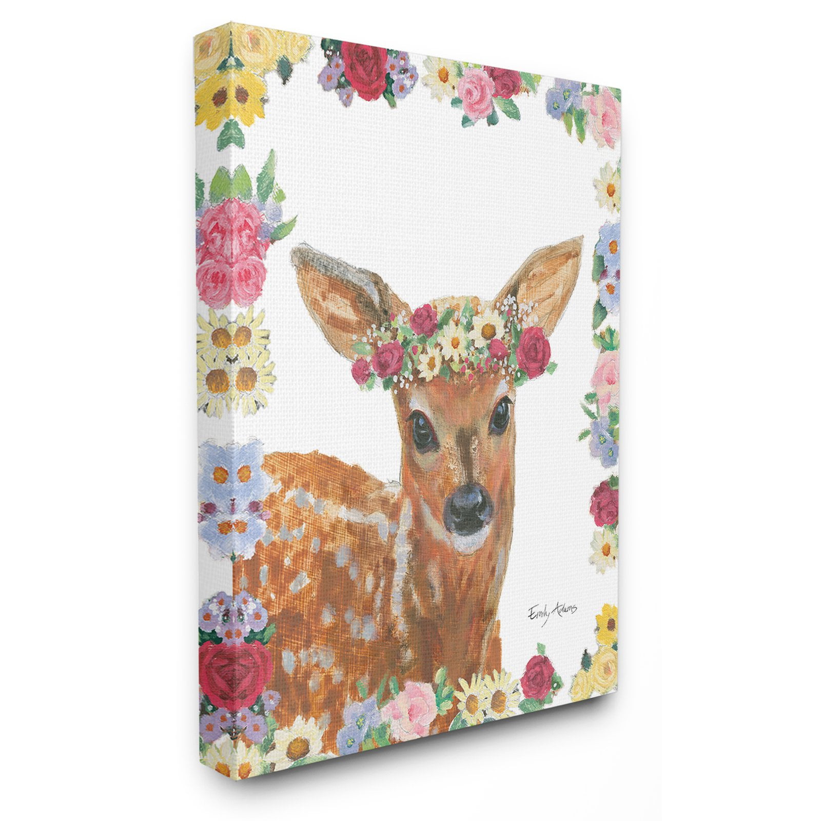 The Stupell Home Decor Collection Flower Friends Deer Wall Art