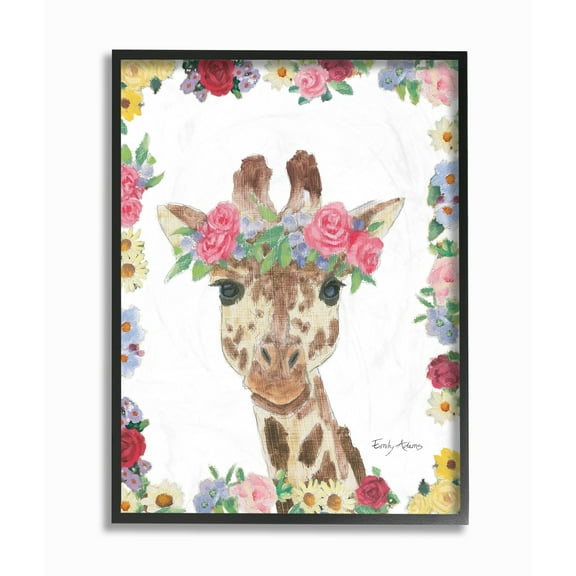 The Stupell Home Decor Collection Flower Friends Giraffe Oversized Framed Giclee Texturized Art, 16 x 1.5 x 20