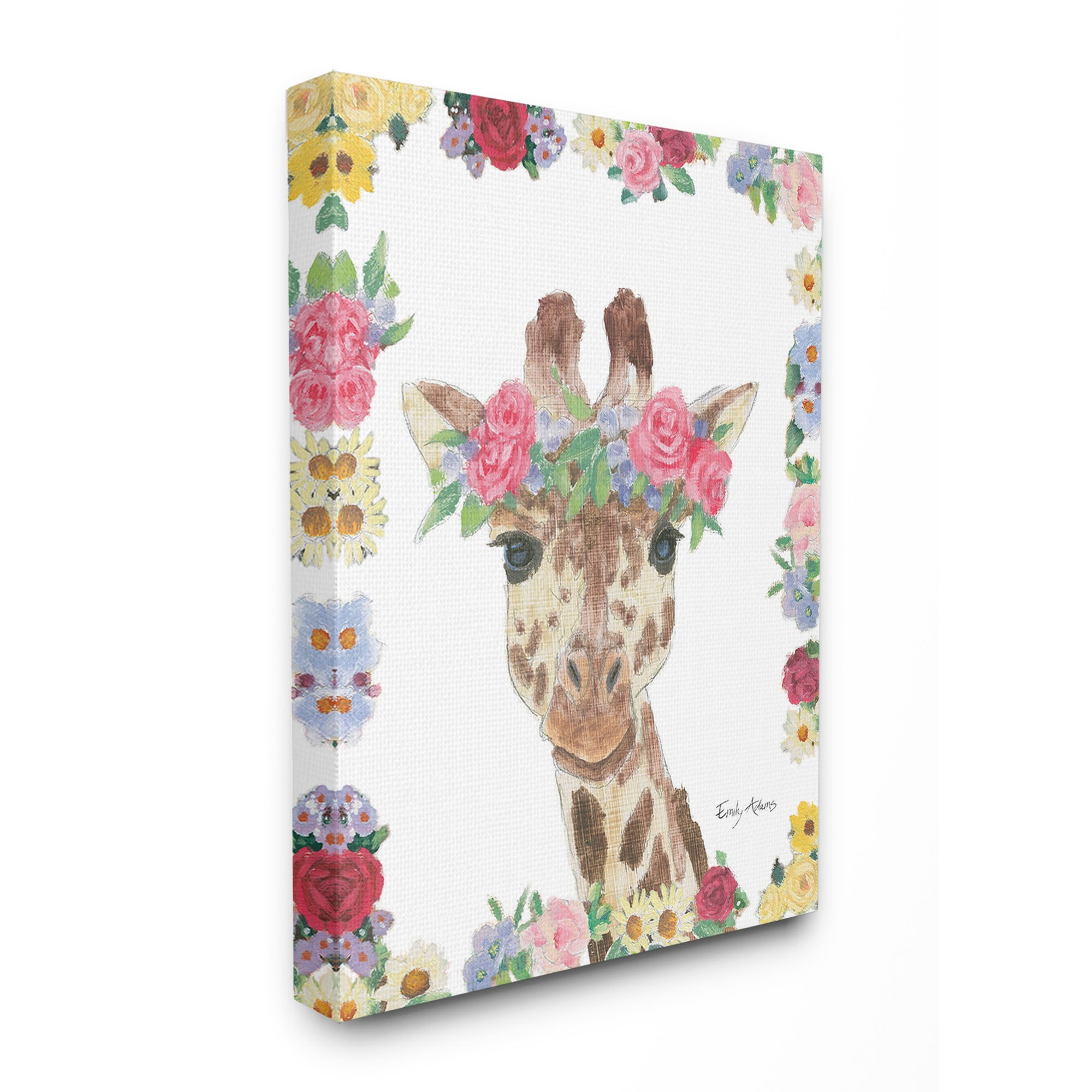 The Stupell Home Decor Collection Flower Friends Giraffe Oversized Stretched Canvas Wall Art, 24 x 1.5 x 30