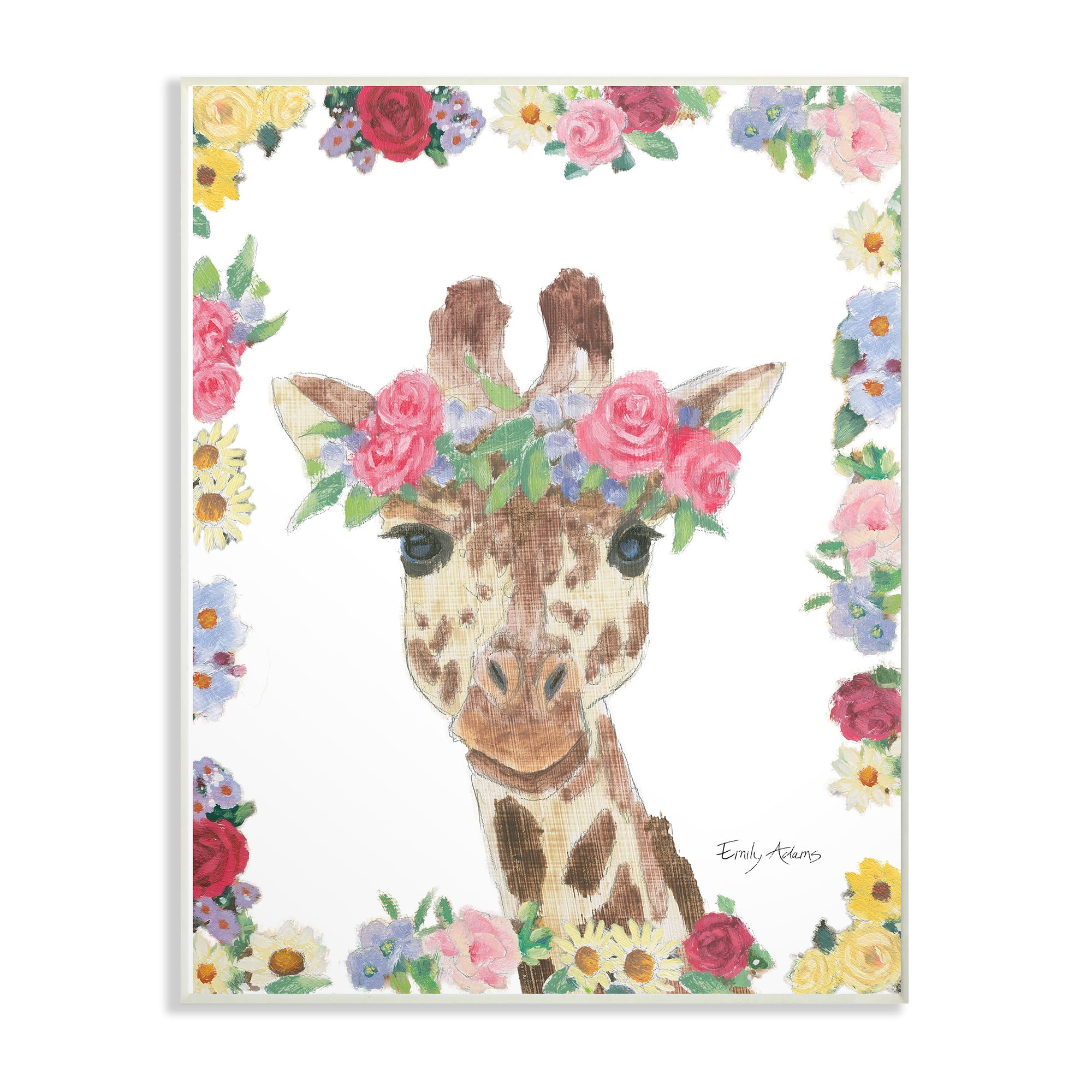 The Stupell Home Decor Collection Flower Friends Giraffe Oversized Wall Plaque Art, 13 x 0.5 x 19