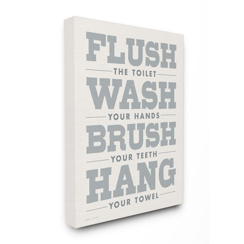 The Stupell Home Decor Collection Flush Wash Brush Hang Bold Grey and White Textured Typography Canvas Wall Art