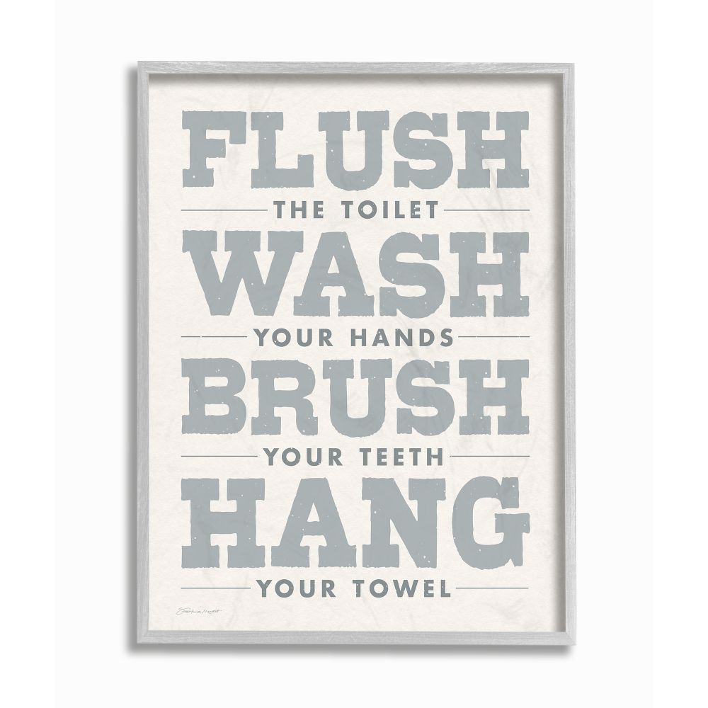 The Stupell Home Decor Collection Flush Wash Brush Hang Bold Grey and White Textured Typography Gray Farmhouse Rustic Framed Giclee Texturized Art
