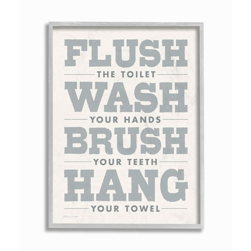 The Stupell Home Decor Collection Flush Wash Brush Hang Bold Grey and White Textured Typography Gray Farmhouse Rustic Framed Giclee Texturized Art