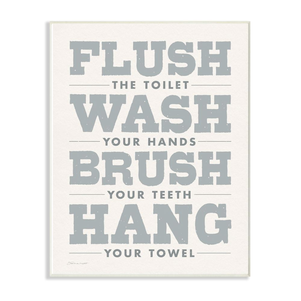 The Stupell Home Decor Collection Flush Wash Brush Hang Bold Grey and White Textured Typography Wall Plaque Art