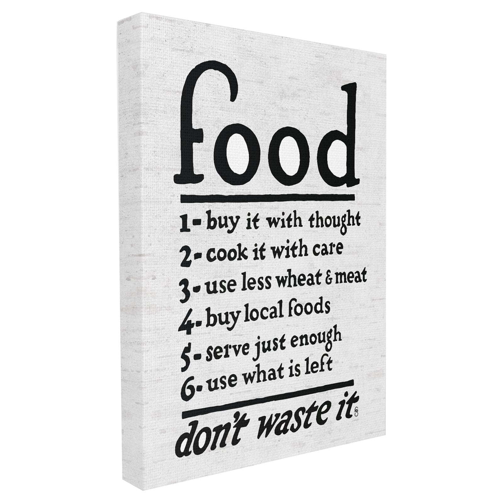 The Stupell Home Decor Collection Food Steps Don't Waste It Subtle Birch Typography Oversized Stretched Canvas Wall Art, 24 x 1.5 x 30