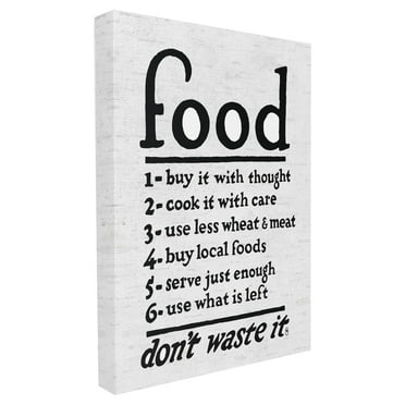 The Stupell Home Decor Collection Food Steps Don't Waste It Subtle Birch Typography Stretched Canvas Wall Art, 16 x 1.5 x 20
