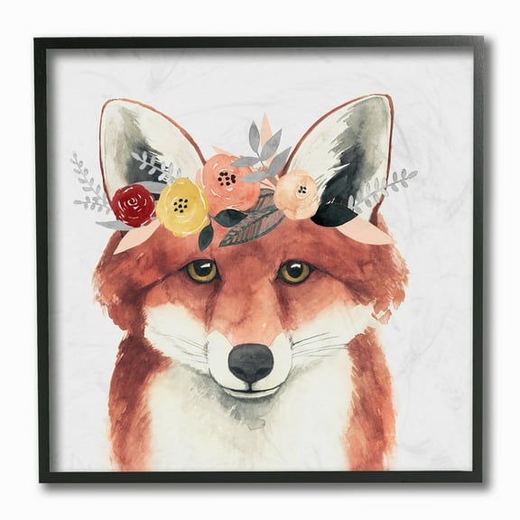 The Stupell Home Decor Collection Forest Fox in Flower Crown Framed Giclee Texturized Art, 12 x 1.5 x 12
