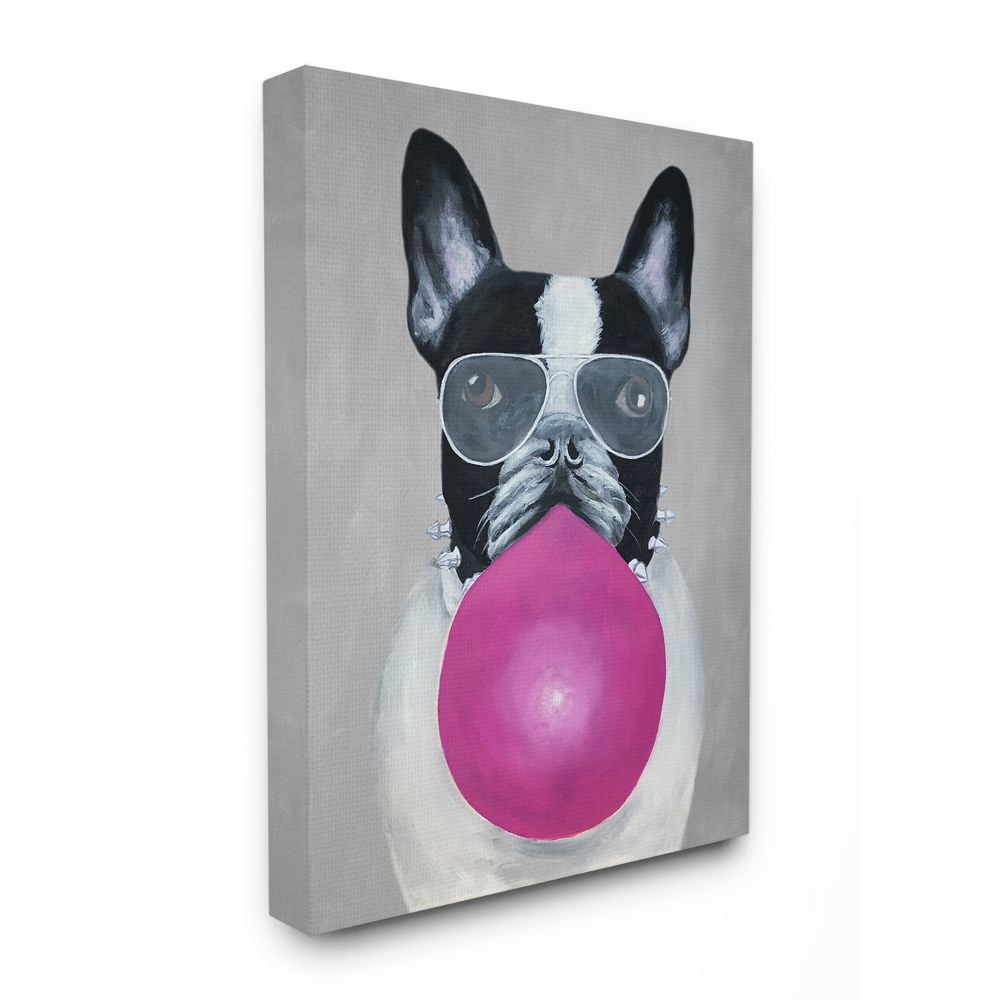 The Stupell Home Decor Collection French Bulldog With Bubblegum And Glasses Canvas Wall Art