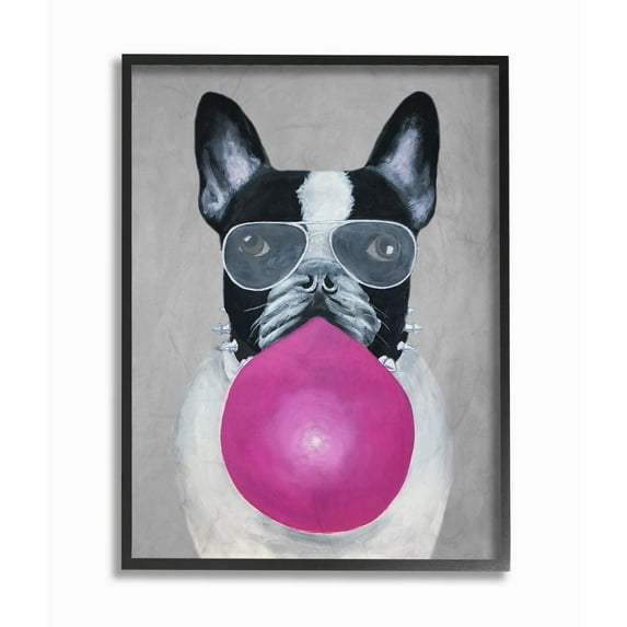 The Stupell Home Decor Collection French Bulldog With Bubblegum And Glasses Framed Giclee Texturized Art