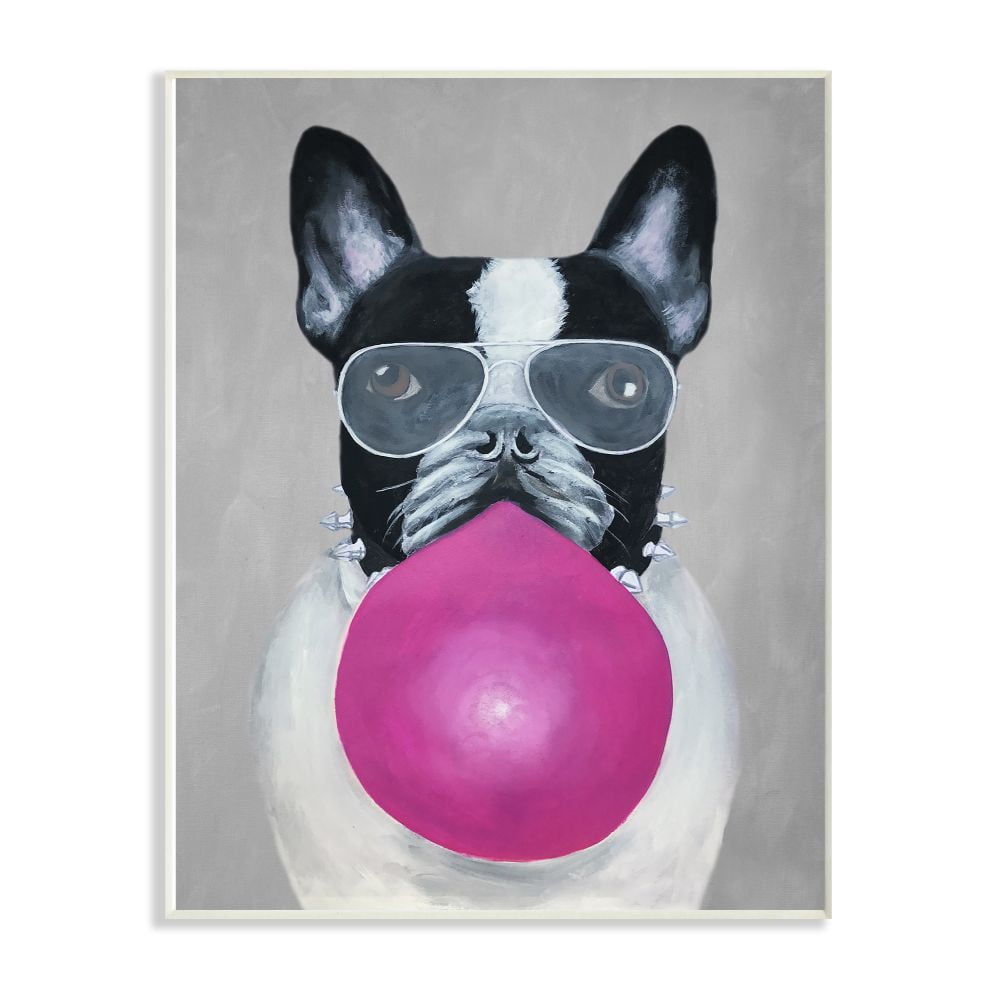 The Stupell Home Decor Collection French Bulldog With Bubblegum And Glasses Wall Plaque Art