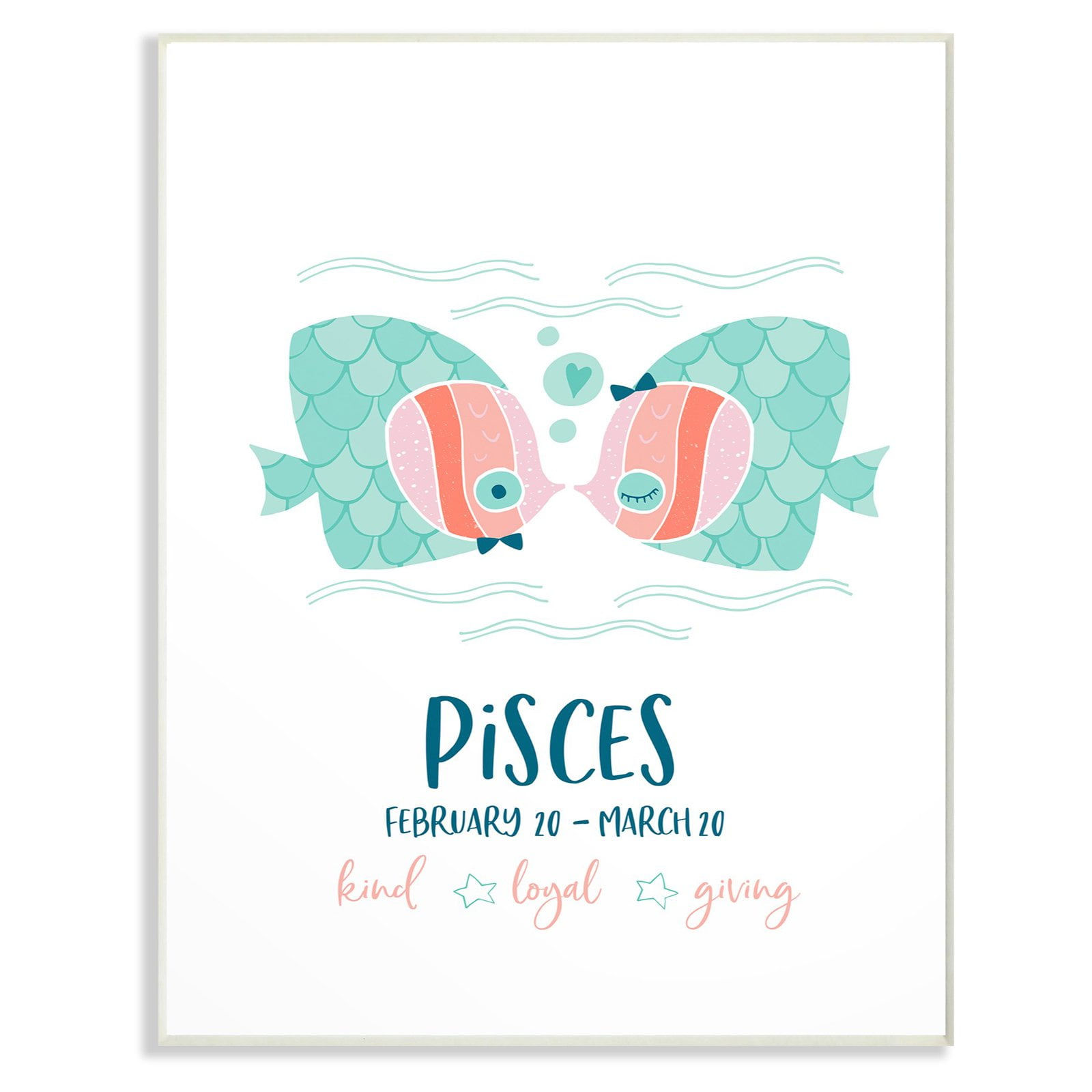 Kids Pisces Fish Zodiac Wall Art in Green and Pink MDF