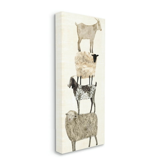 The Stupell Home Decor Collection Fun Stacked Sheep and Goats Farm Animals Stretched Canvas Wall Art, 10 x 1.5 x 24