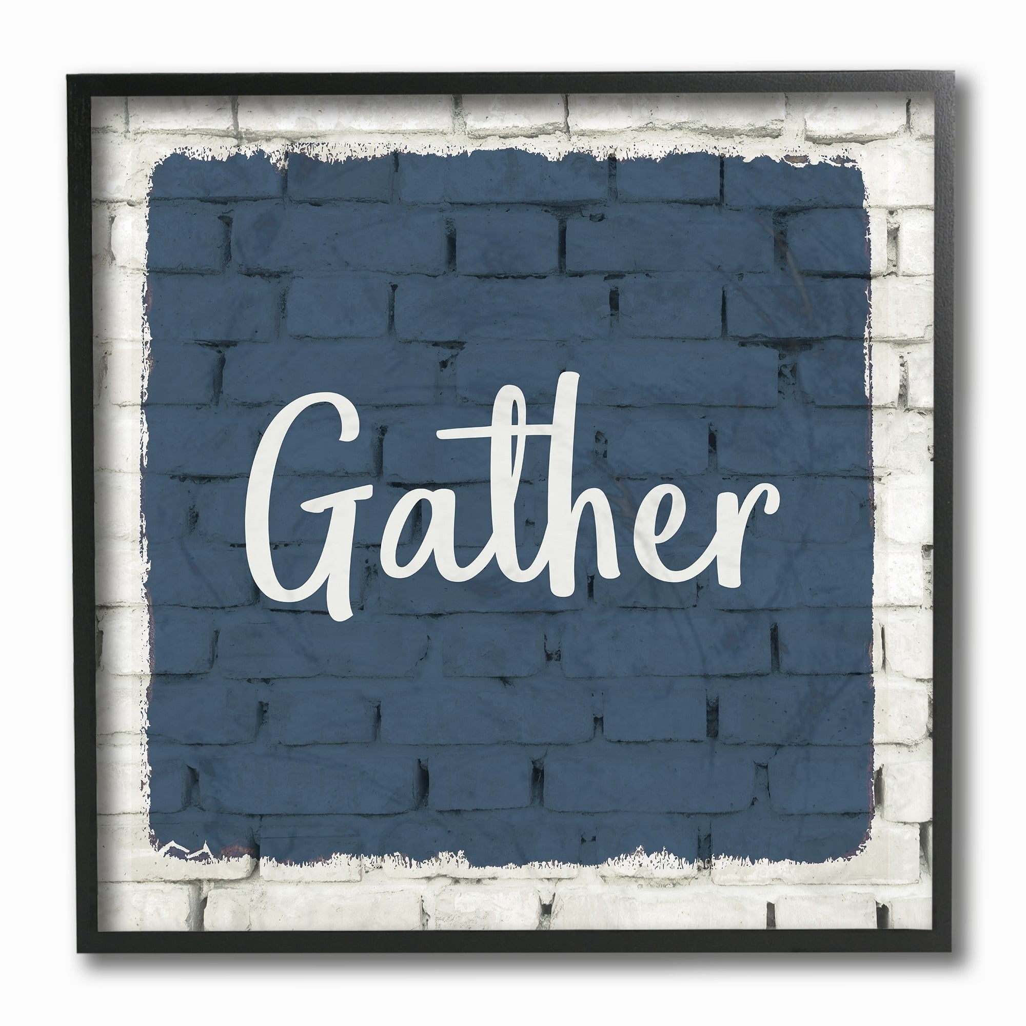 The Stupell Home Decor Collection Gather Blue Splash On Bricks Typography Framed Giclee Texturized Art, 12 x 1.5 x 12