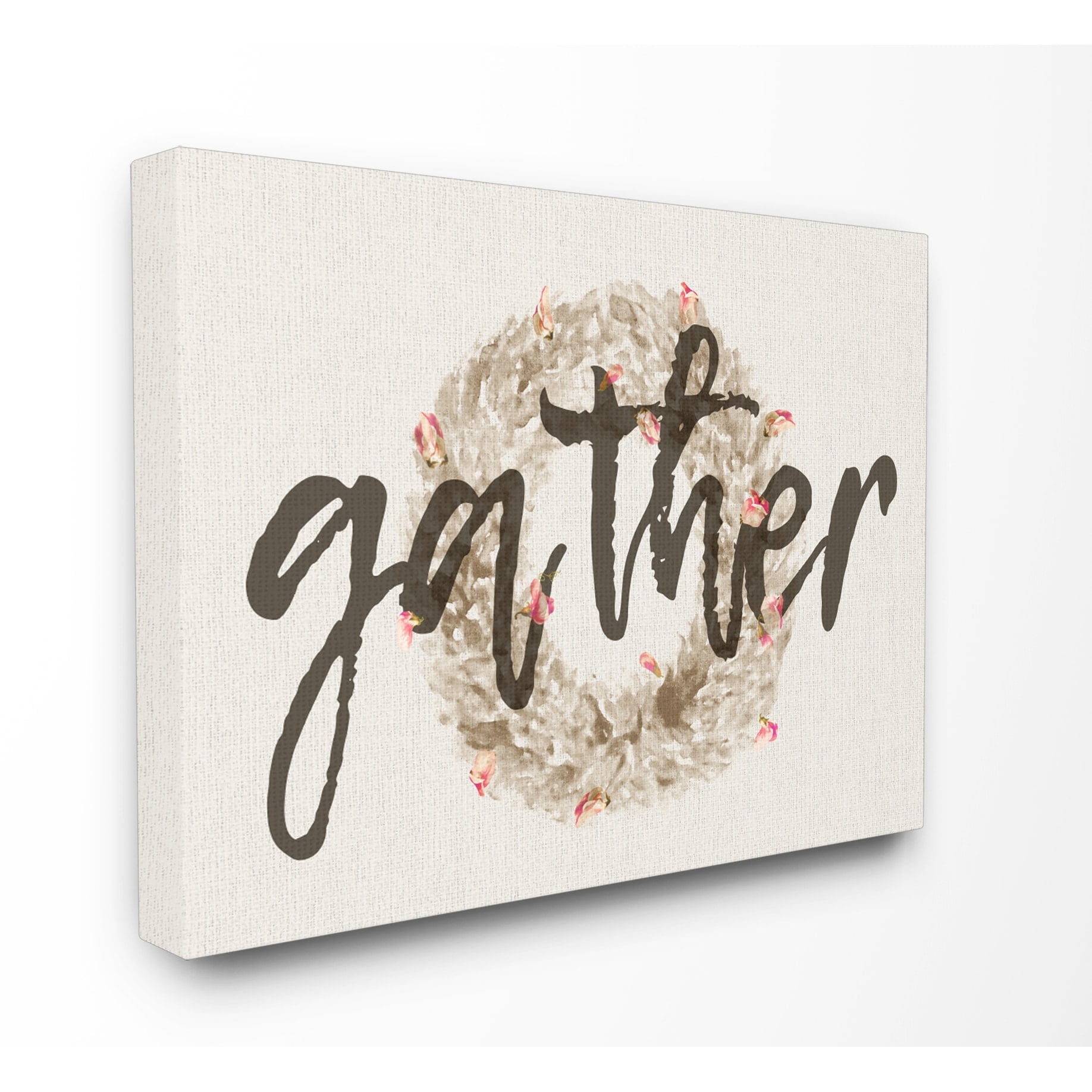 The Stupell Home Decor Collection Gather Typography Strawflower Wreath Wall Art