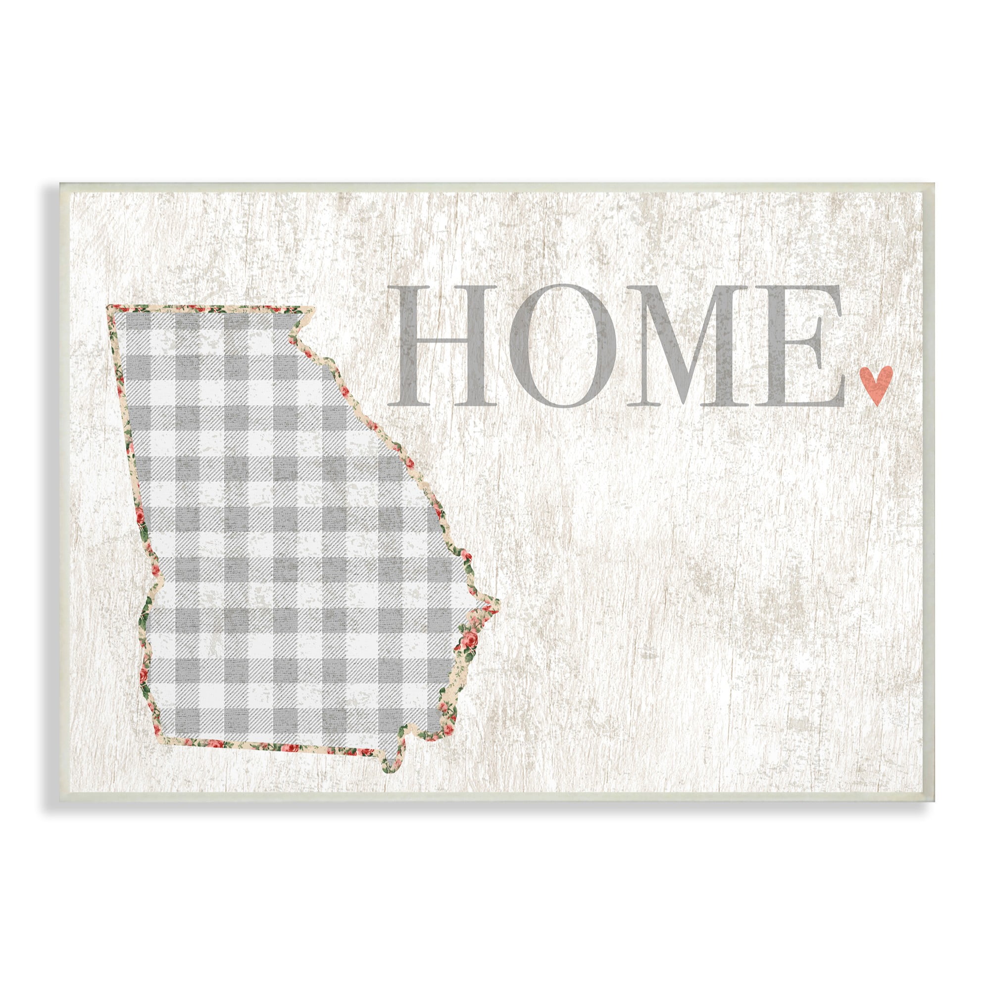 The Stupell Home Decor Collection Georgia Grey Gingham and Floral Heart and Home Wall Plaque Art, 10 x 0.5 x 15