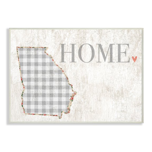 The Stupell Home Decor Collection Georgia Grey Gingham and Floral Heart and Home Wall Plaque Art, 10 x 0.5 x 15