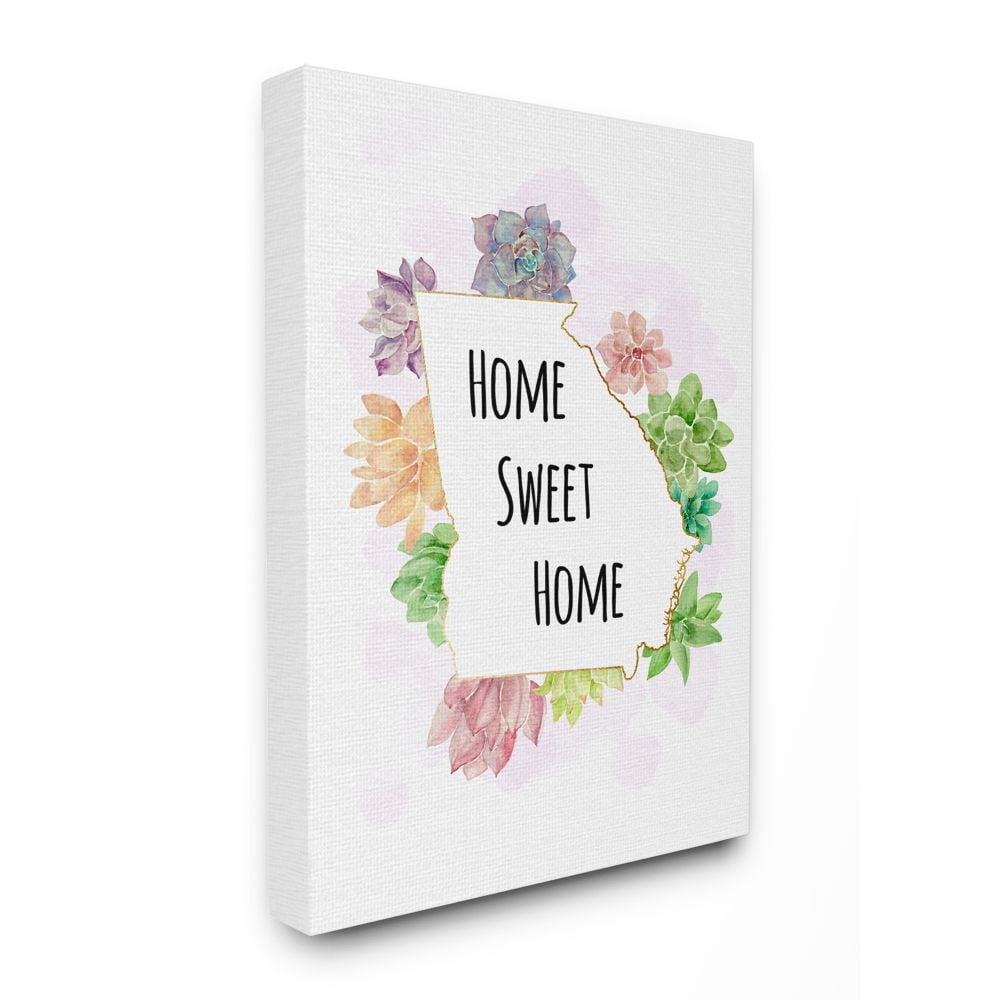 The Stupell Home Decor Collection Georgia State Home Sweet Home Succulent Watercolor Vignette Canvas Wall Art
