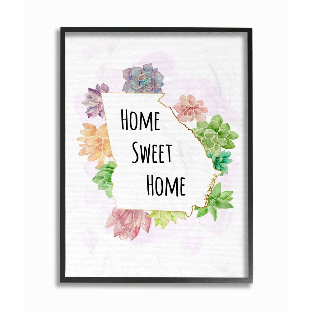 The Stupell Home Decor Collection Georgia State Home Sweet Home Succulent Watercolor Vignette Framed Giclee Texturized Art