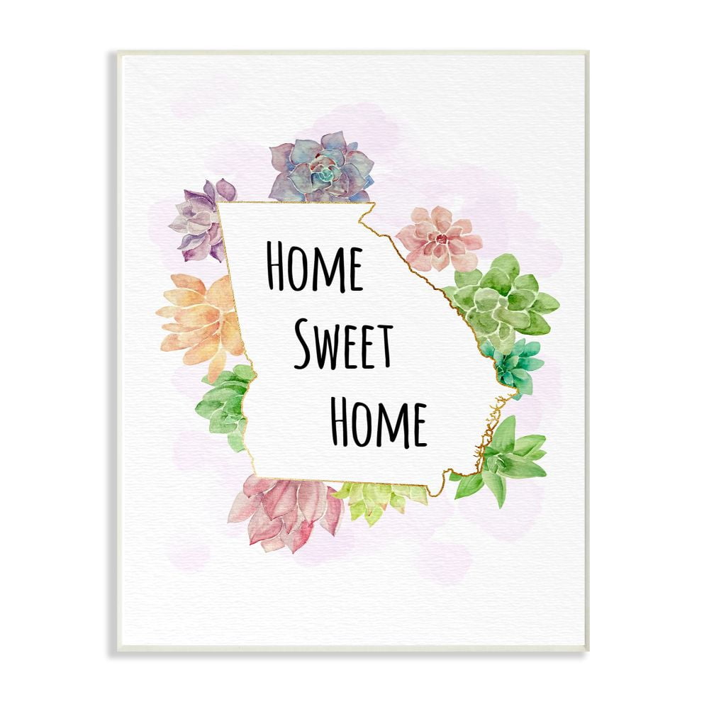 The Stupell Home Decor Collection Georgia State Home Sweet Home Succulent Watercolor Vignette Wood Wall Art