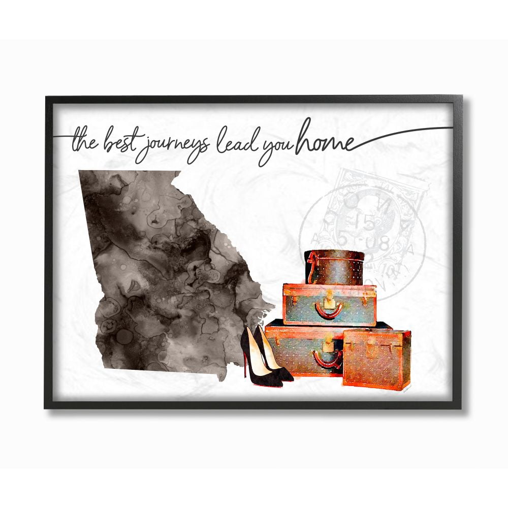 The Stupell Home Decor Collection Georgia State The Best Journeys Lead You Home Fashion Shoes and Luggage Illustration Framed Giclee Texturized Art