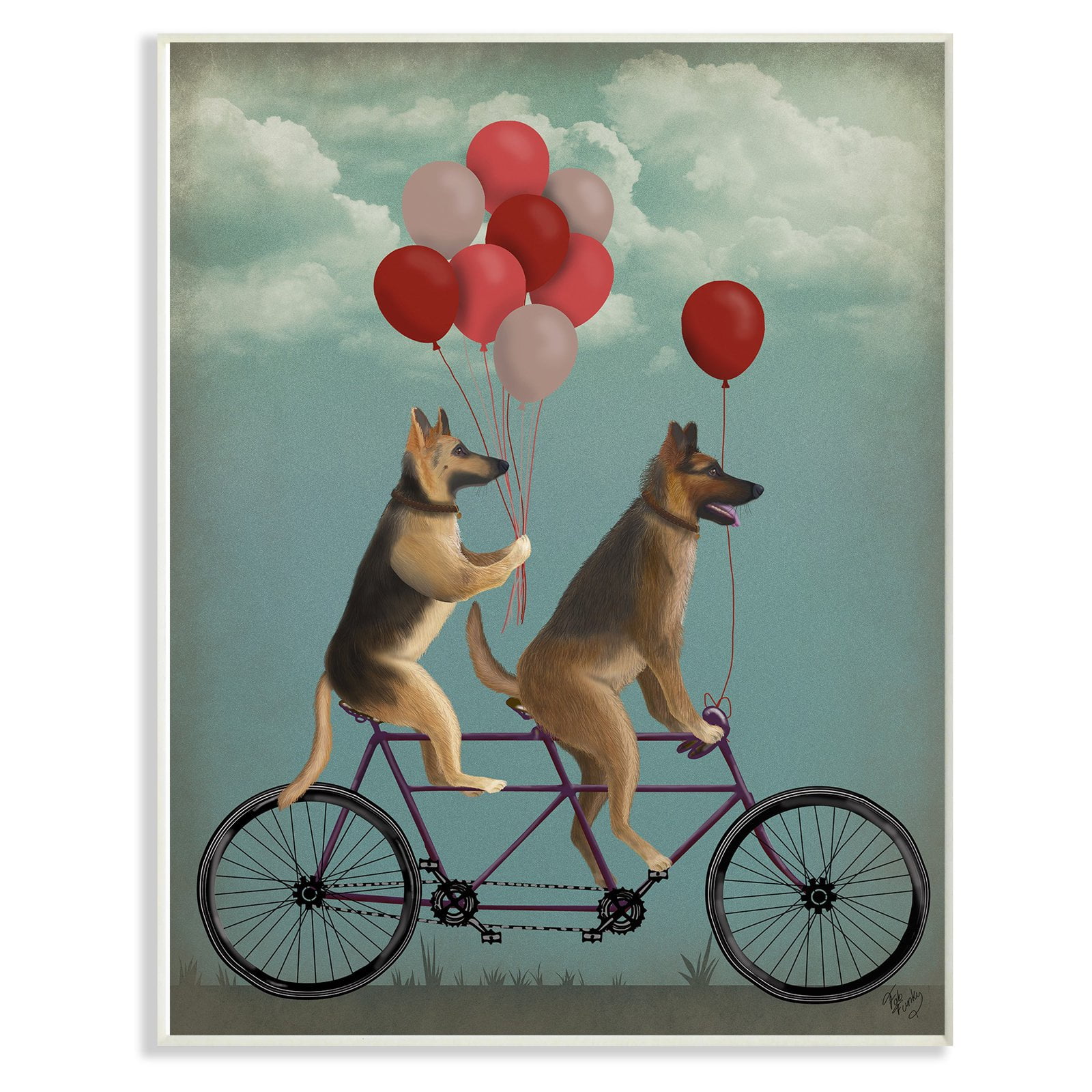 The Stupell Home Decor Collection German Shepard Dogs On Bicycle with Balloons Wall Plaque Art, 10 x 0.5 x 15