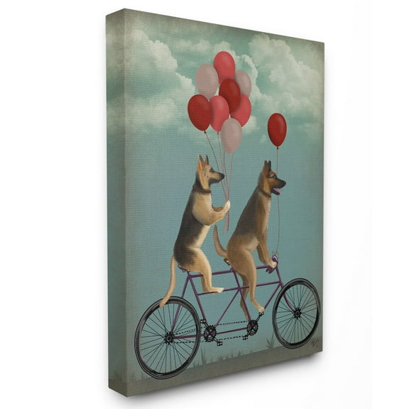 The Stupell Home Decor Collection German Shepard Dogs On Bicycle with Balloons Wall Art