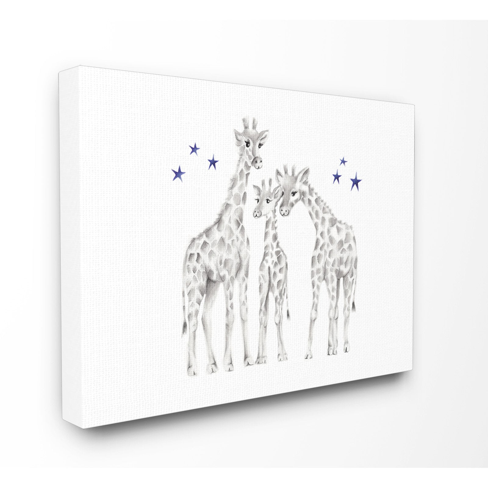 The Kids Room by Stupell Giraffe Family Graphite Drawing Oversized Stretched Canvas Wall Art, 24 x 1.5 x 30