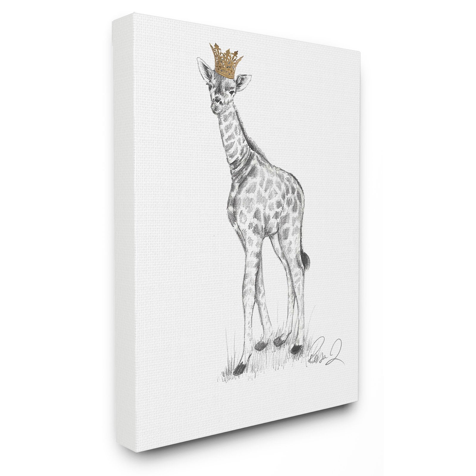 The Stupell Home Decor Collection Giraffe Royalty Graphite Drawing Wall Art